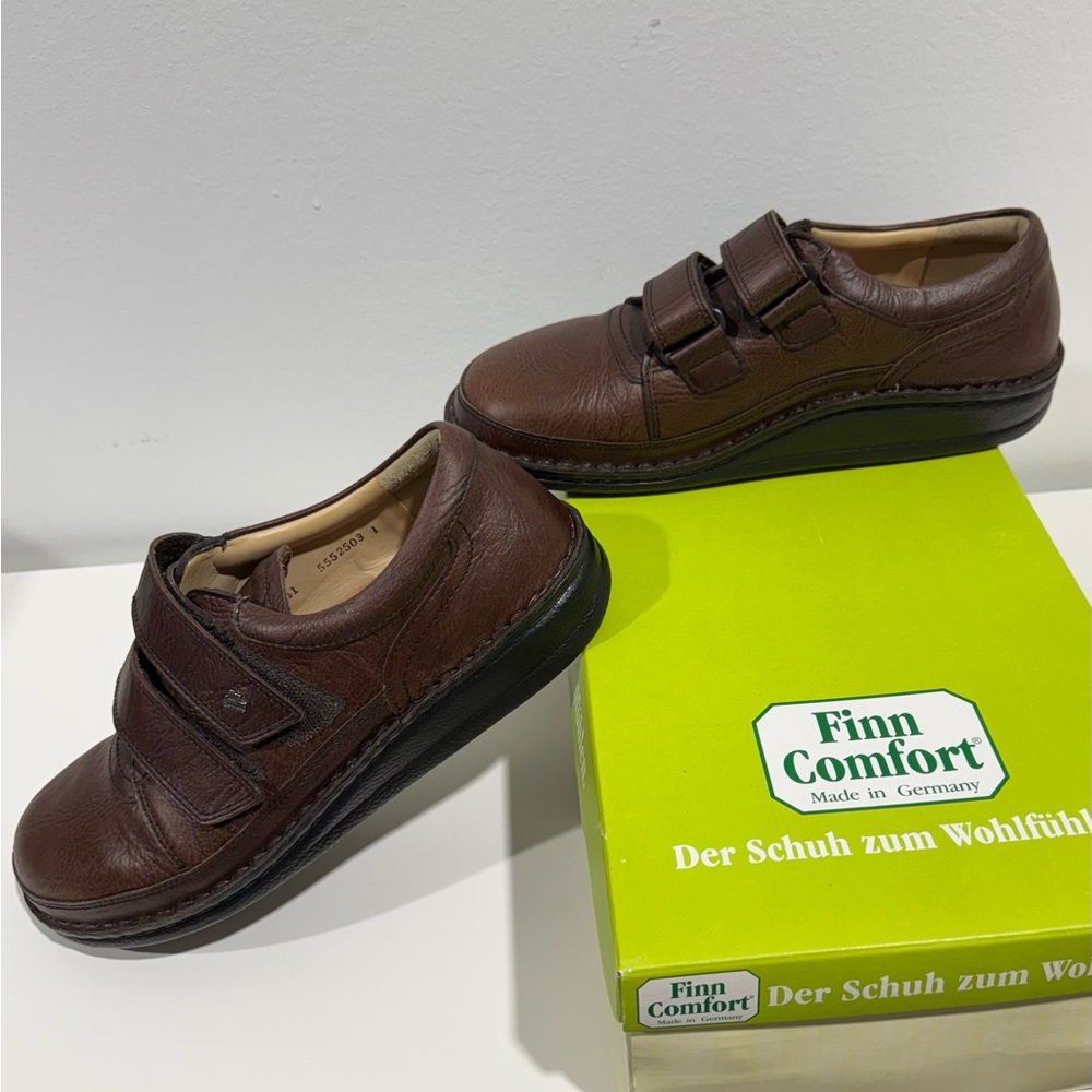 Finn Comfort Dark Brown Leather Strap Shoes